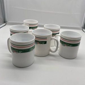 Set of 6 Vintage Arcopal France Coffee Cups Mug Mugs Floral Pink Green